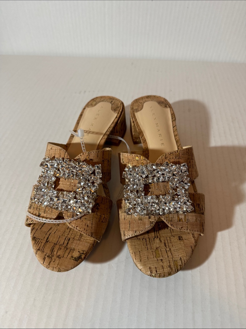 Alex Marie Cork Slide Sandals with Crystal Buckle